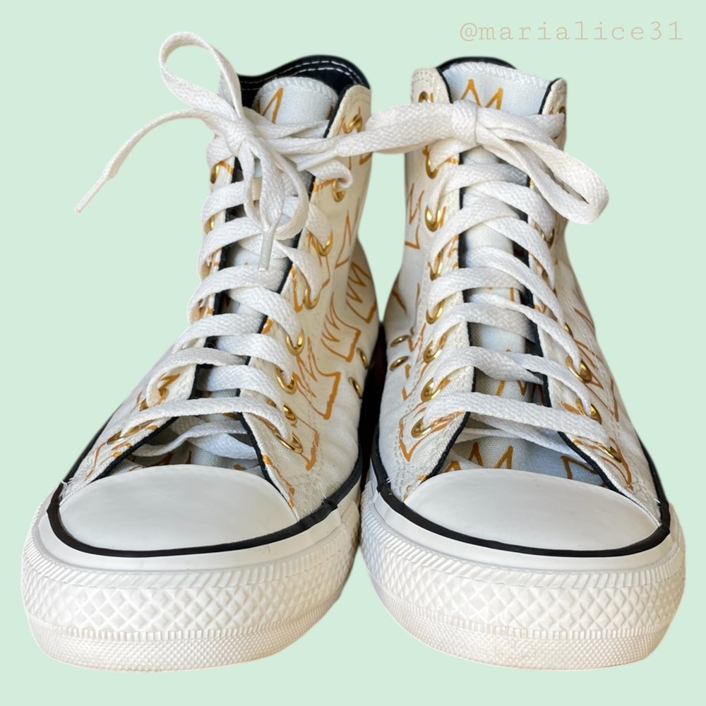 ~Converse x Jean Michel Basquiat Unisex High-Top Sneakers White & Gold. EUC - Picture 8 of 15